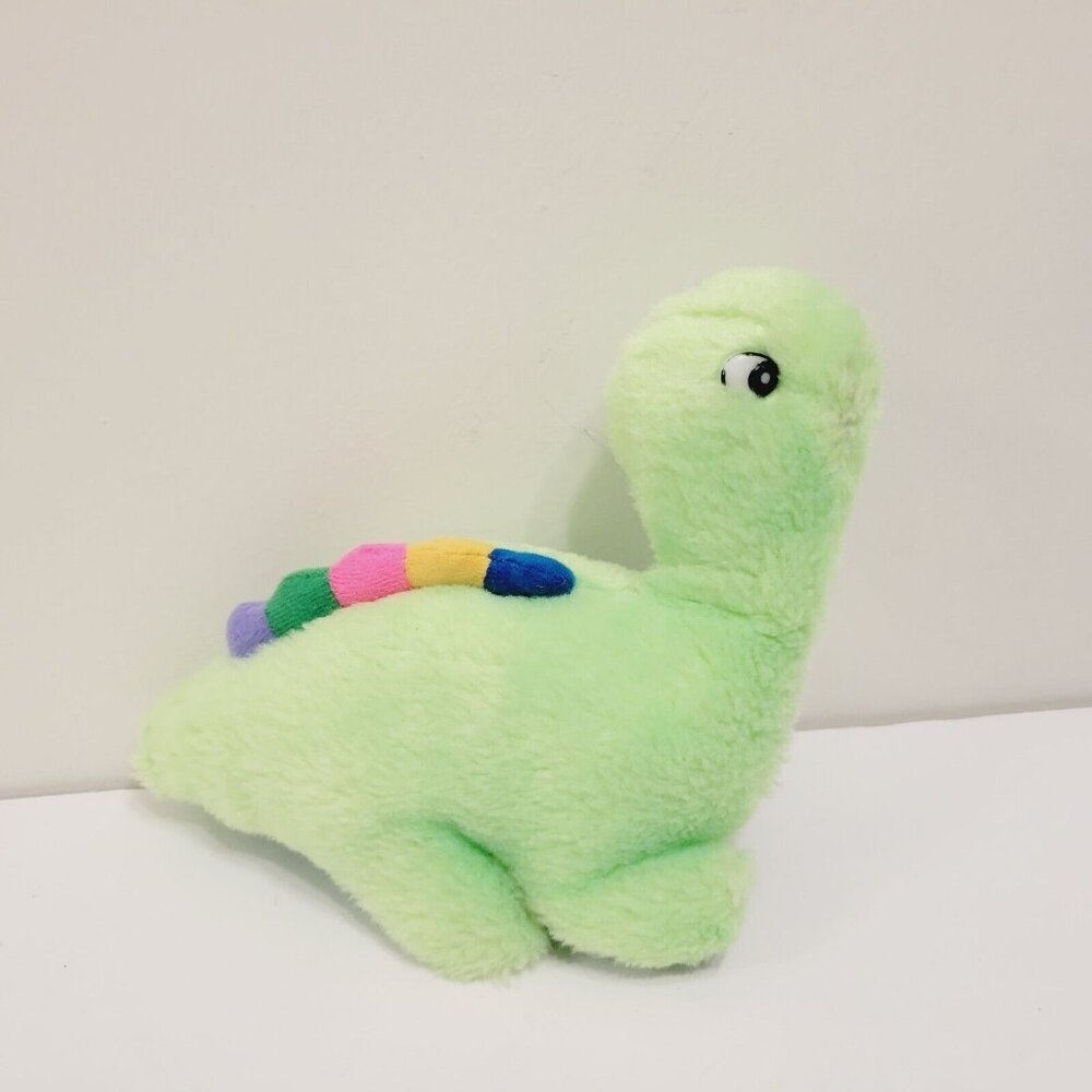 Vintage 90's Neon Green Dinosaur Plush with Rainbow Spiked Back